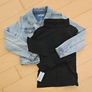 Cat & Jack Light Blue Denim Jacket and Black Long Sleeve Top